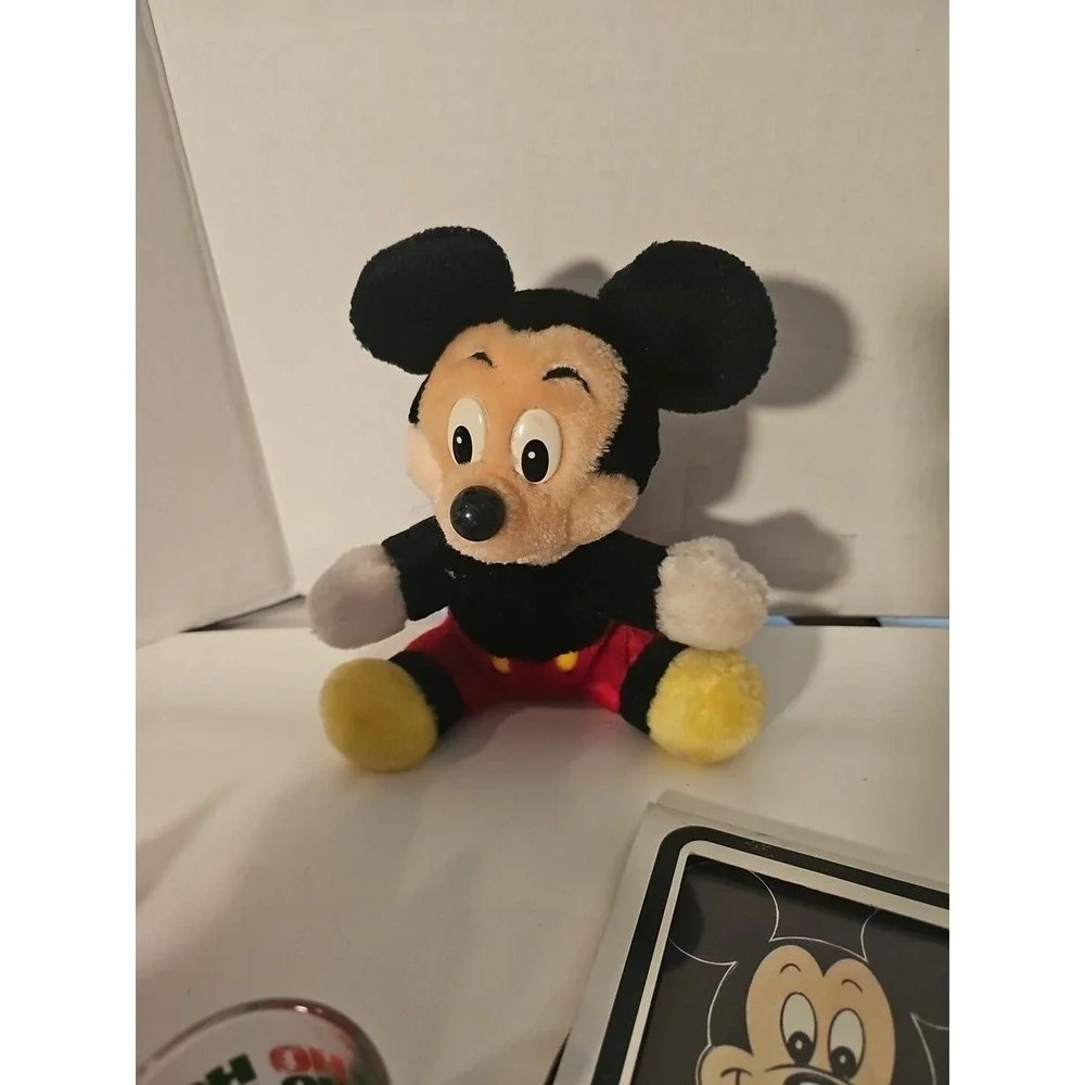 Vintage Disney Lot of 4 Mickey Mouse Plush Stuffed Toy Glass Mirror‎  Toys VTG